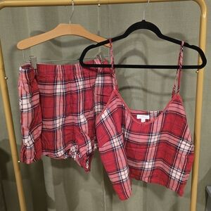 Red Plaid Tank Top and Shorts Set